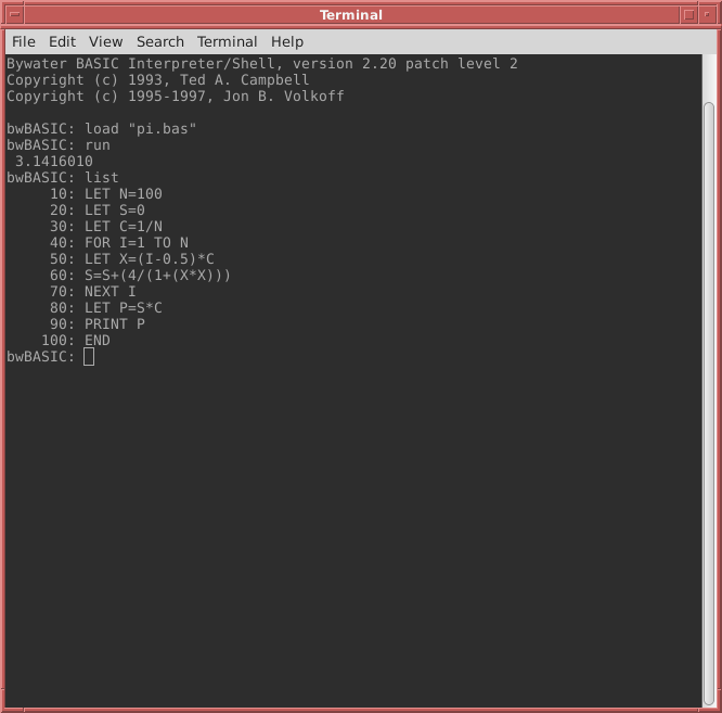 BwBASIC running on Ubuntu