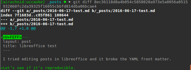 Screenshot of git diff